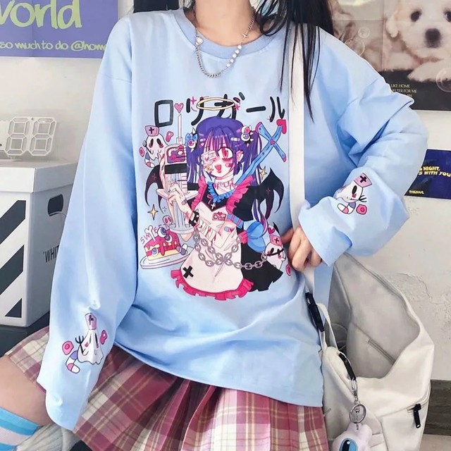 Mulher Topo Camisas De Manga Longa Anime Moletom Mulher Kawaii Roupas  Primavera Outono Hip Hop Japonês Harajuku Anime E Menina Roupas - Camisetas  - AliExpress